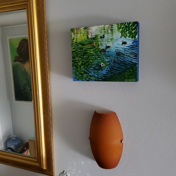 “Duck Pond“ Original oil painting on Cradled Wood Panel 10"w x 8"h x 1.5"d - Picture 2 of 8